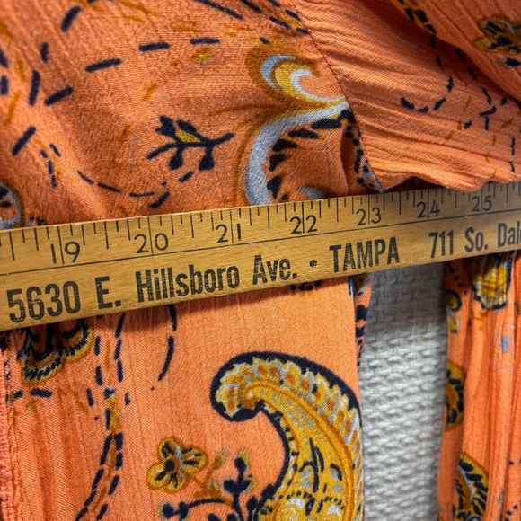 Free People Orange Just The Two Of Us Paisley Printed Tunic Dress Boho Fairy Med - Picture 8 of 9